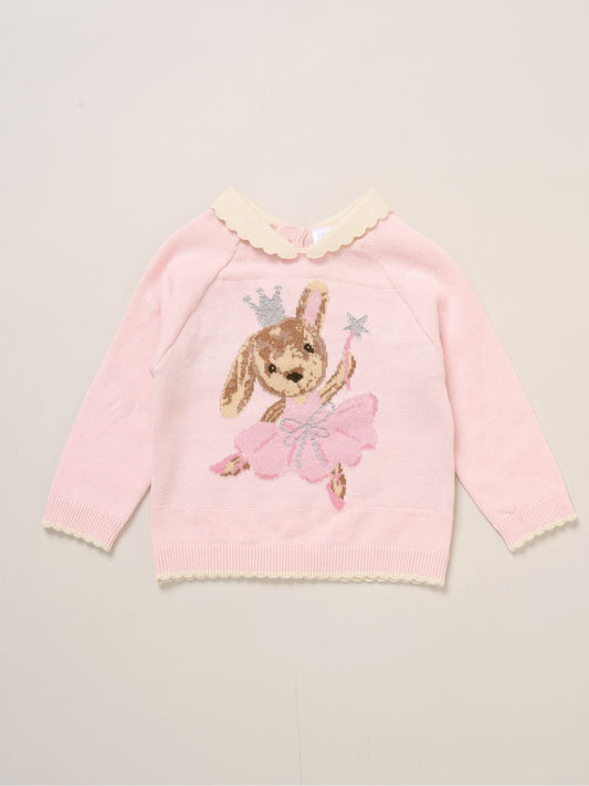 Rock-A-Bye Baby Boutique Light Pink True Knit Bear Jumper And Trousers Outfit Set image 2