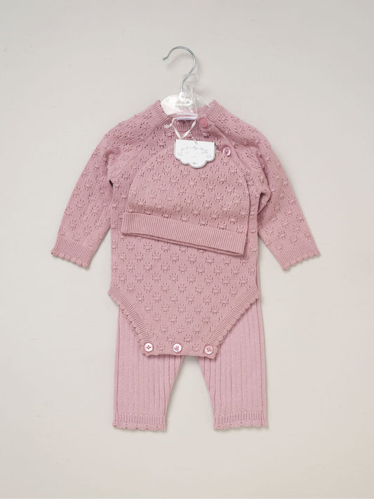 Rock-A-Bye Baby Boutique Pink Baby Knit Bodysuits Leggings And Hats Set 3-Piece image 2
