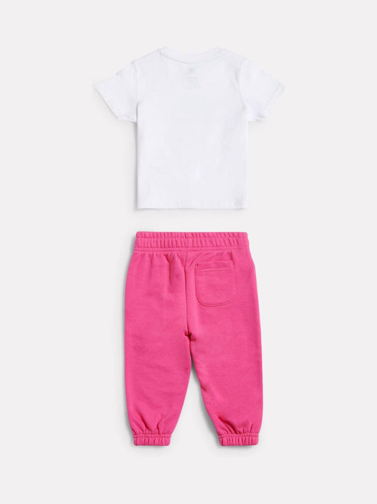 Dsiney Kidz - New Balance White/Pink NB Stacked Logo T-Shirt and FT Joggers Set image 2