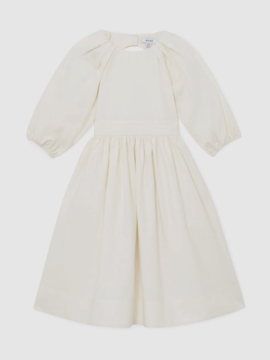 Reiss White Mae 3-9 yrs Puff-Sleeve Tie-Back Midi Dress image 2