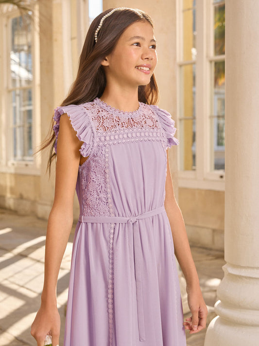 Dsiney Kidz - Lipsy Lilac Purple Lace Front Flutter Sleeve Occasion Dress (5-16yrs) image 2