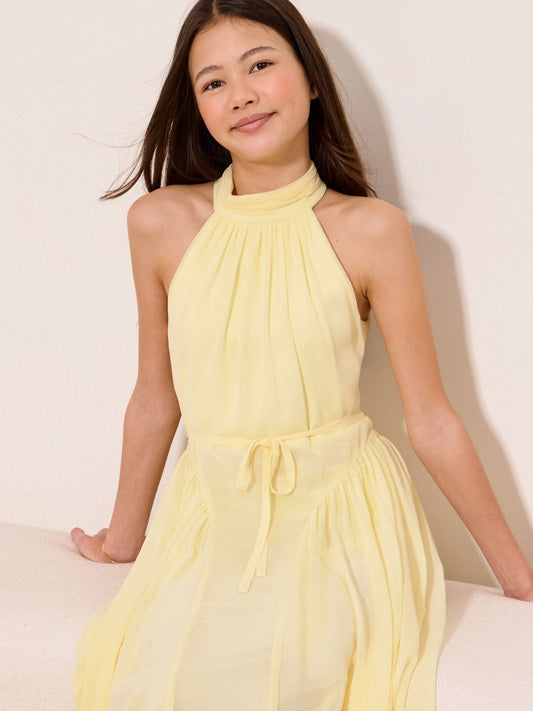 Dsiney Kidz - Lipsy Buttermilk Yellow Teen Halter Seamed Maxi Occasion Dress (10-16yrs) image 2