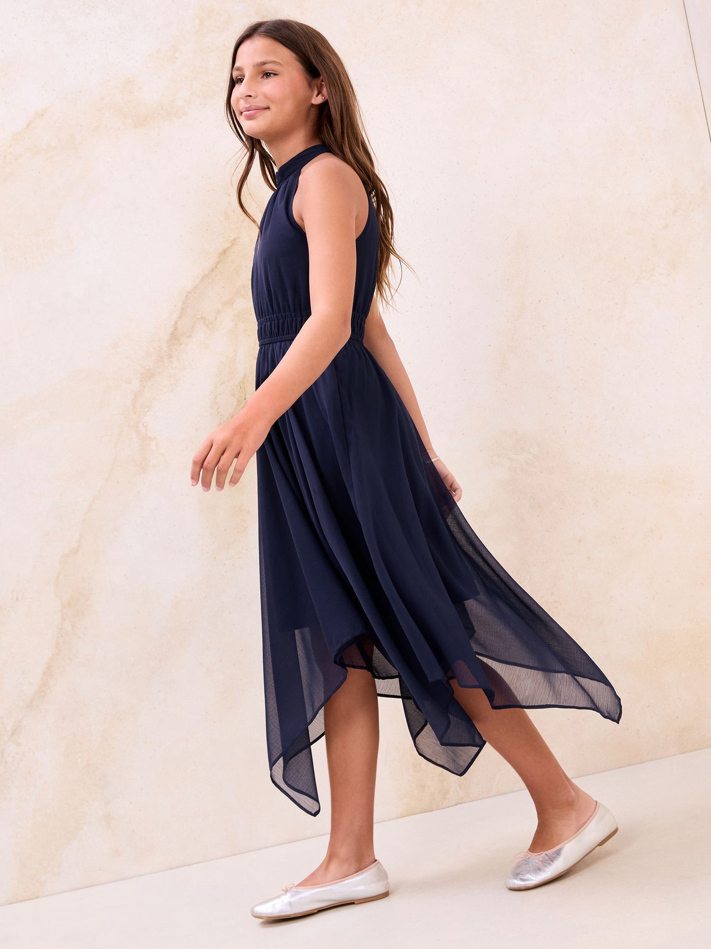Lipsy Navy Blue Hanky Hem Halter Occasion Dress (5-16yrs) image 4