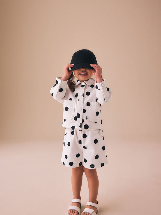 Dsiney Kidz - White/Black Polka Dot Printed Jacket And Shorts Set (3mths-7yrs) image 2