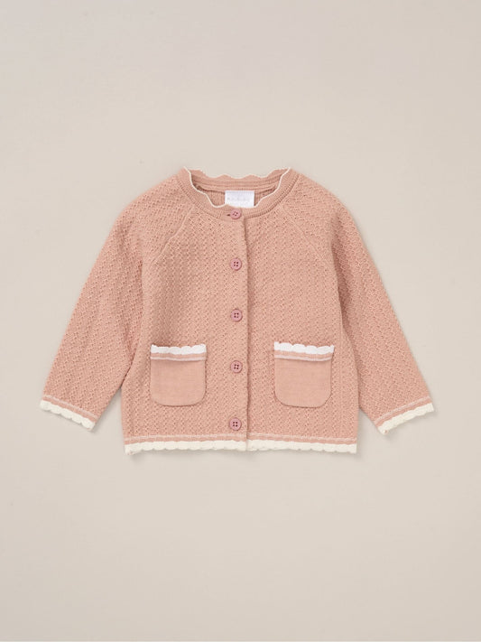 Rock-A-Bye Baby Boutique Pink Cardigan Woven Dobby Shorts Headband And Tights Outfit Set image 2