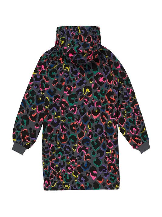 SCAMP & DUDE Grey Kids Hoodie Dress Grey with Rainbow Shadow Leopard & Lightning Bolt image 2