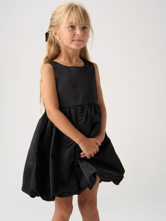 Dsiney Kidz - Miss Black Bubble Hem Satin Dress Faux Fur Cardigan and Bow Clip Set image 2
