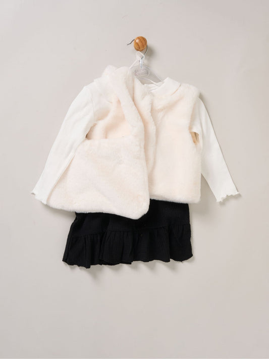 Miss White Faux Fur Gilet Bag Rib Top And Skirt Set image 2
