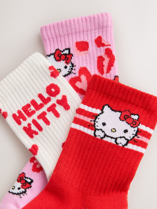 Pink, Red and White Hello Kitty Ribbed Cushioned Sole Ankle Socks 3 Pack image 2