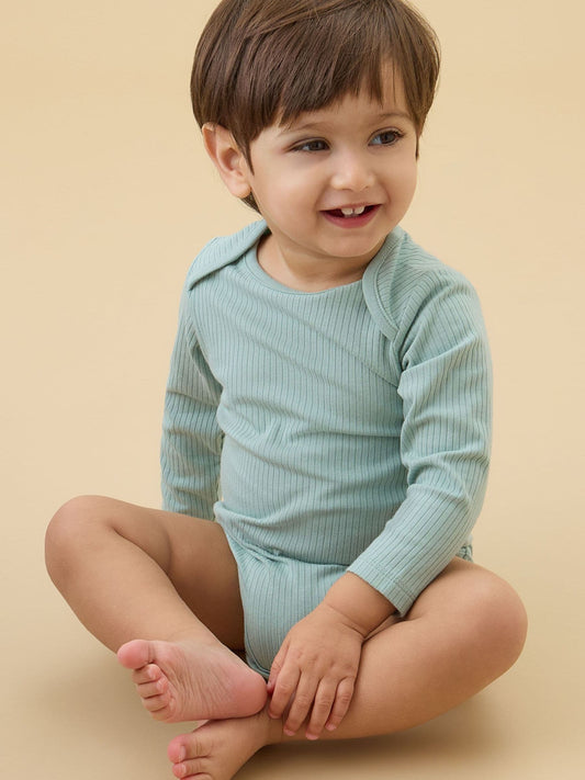 Dsiney Kidz - MORI Green Ribbed Stretch Long Sleeve Envelope Neckline Bodysuit image 2