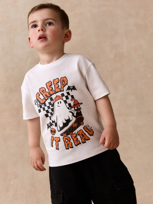 Dsiney Kidz - White/Black Halloween Printed Short Sleeve Halloween Shirt and T-Shirt Set (3mths-7yrs) image 2