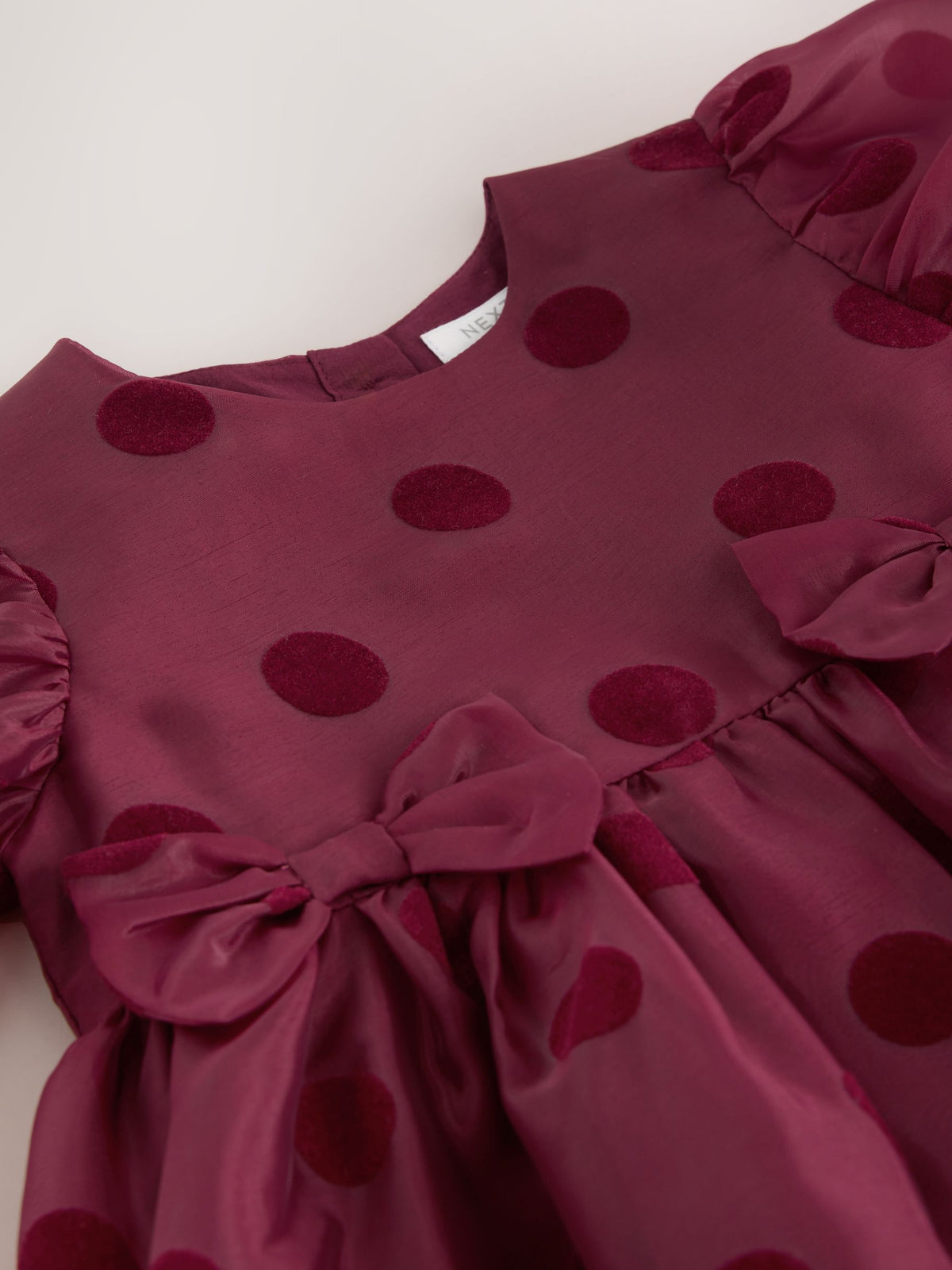 Burgundy Red Puff Sleeve Bow Detail Occasion Dress (3mths-8yrs) - image 7