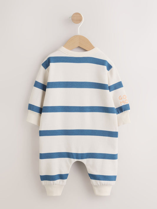 Blue/Ecru Stripe Sweat Baby Romper (0mths-3yrs) image 2