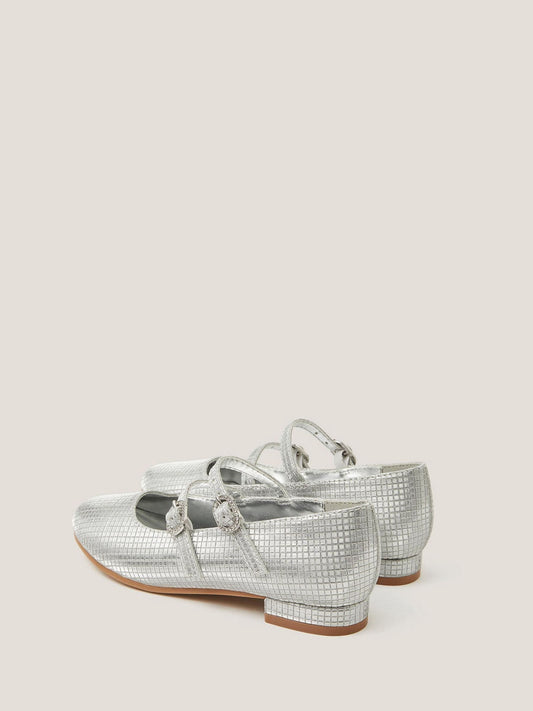 Monsoon Silver Metallic Double Strap Flats Shoes image 2