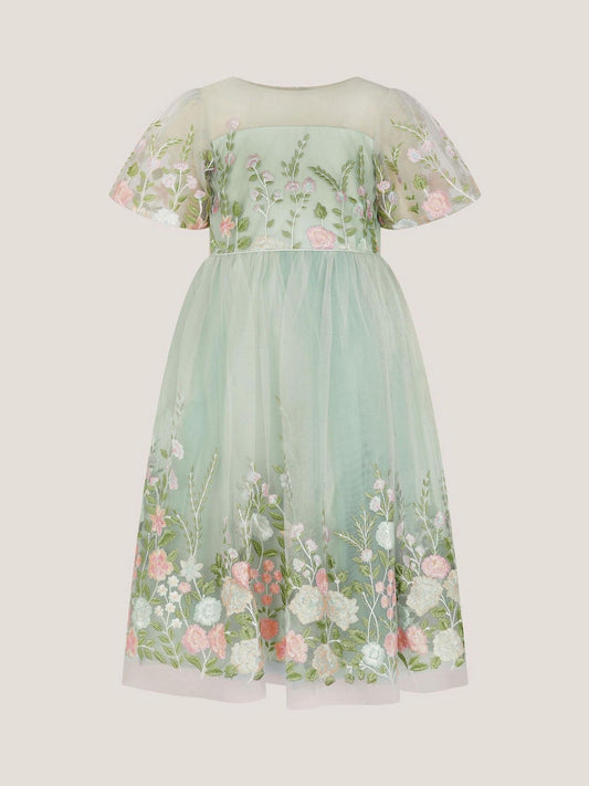 Monsoon Green Dalia Floral Embroidered Party Dress image 2
