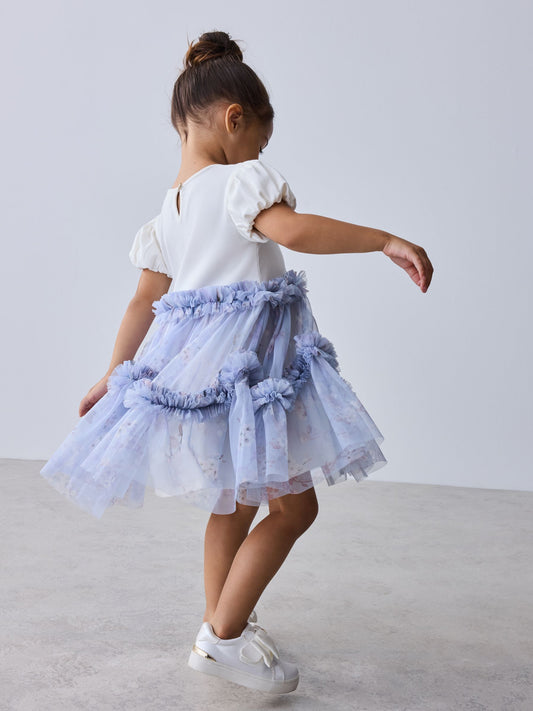 Dsiney Kidz - Baker by Ted Baker Pale Blue Floral Ruffle Mesh Tiered Mockable Dress image 2