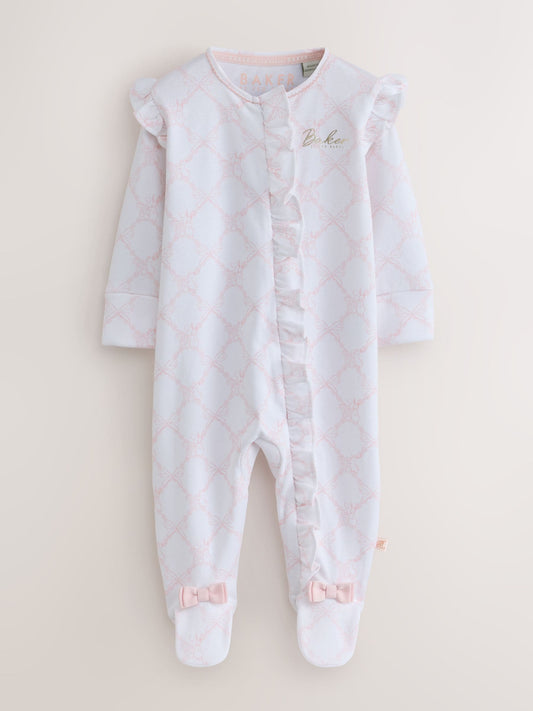 Dsiney Kidz - Baker by Ted Baker White/Pink Cotton Printed Sleepsuits 3 Pack image 2