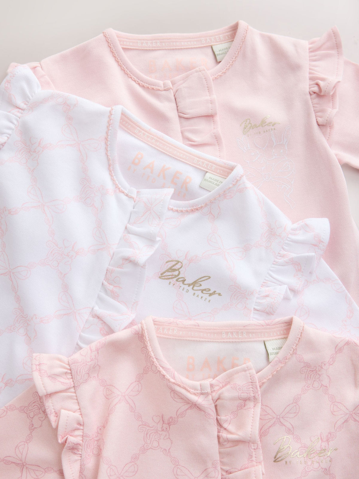 Dsiney Kidz - Baker by Ted Baker White/Pink Cotton Printed Sleepsuits 3 Pack image 6