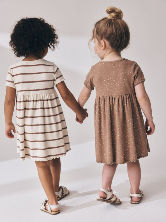 Dsiney Kidz - Brown Short Sleeve Ribbed Dresses 2 Pack (3mths-7yrs) image 2