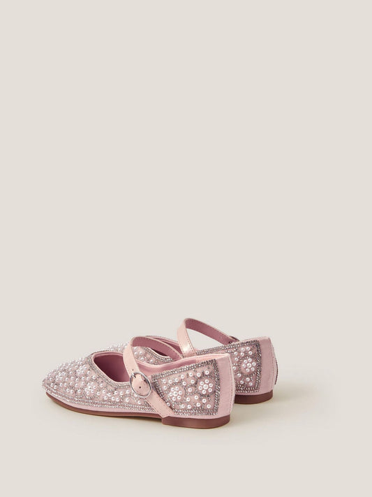 Monsoon Pink Rhinestone Pearl Embellished Ballet Flat Shoes image 2