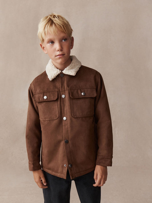 Tan Brown Borg Lined Faux Suede Shacket (3-16yrs) - image 1