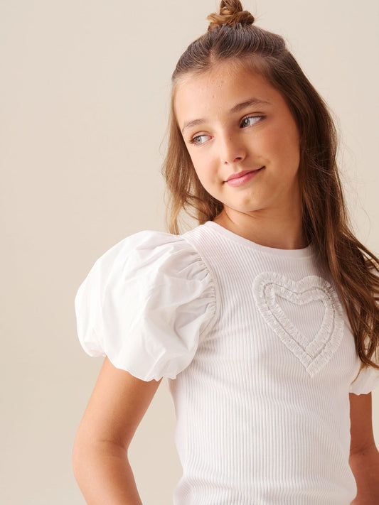 Dsiney Kidz - Angel & Rocket White Eve Ruffle Heart Puff Sleeve T-Shirt image 2