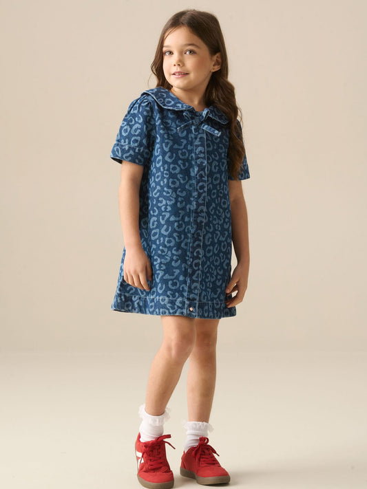 Dsiney Kidz - Angel & Rocket Blue Saoirse Leopard Denim Collared Dress image 2