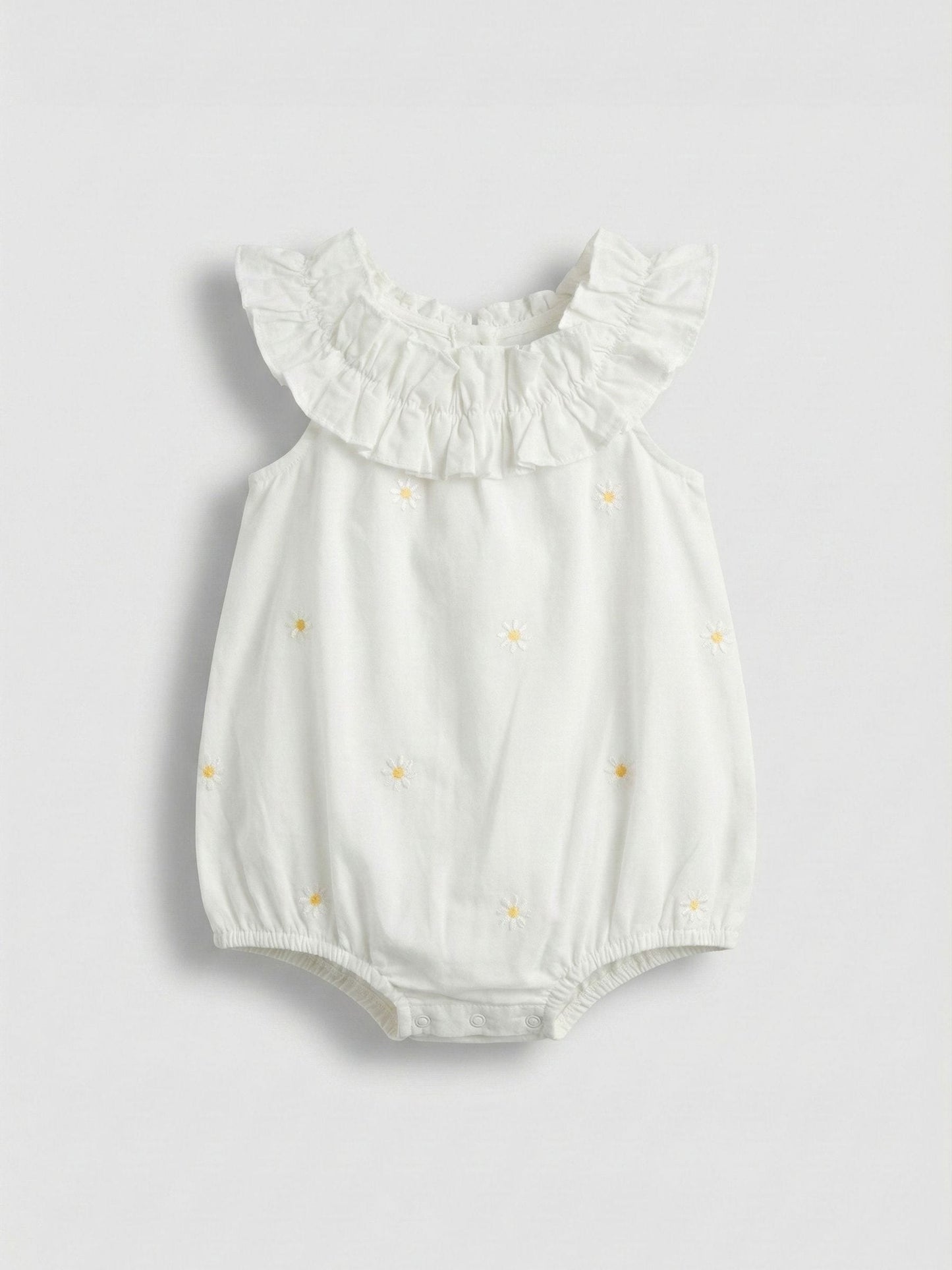 Angel & Rocket White Mila Daisy Embroidered Frill Rompersuits image 4