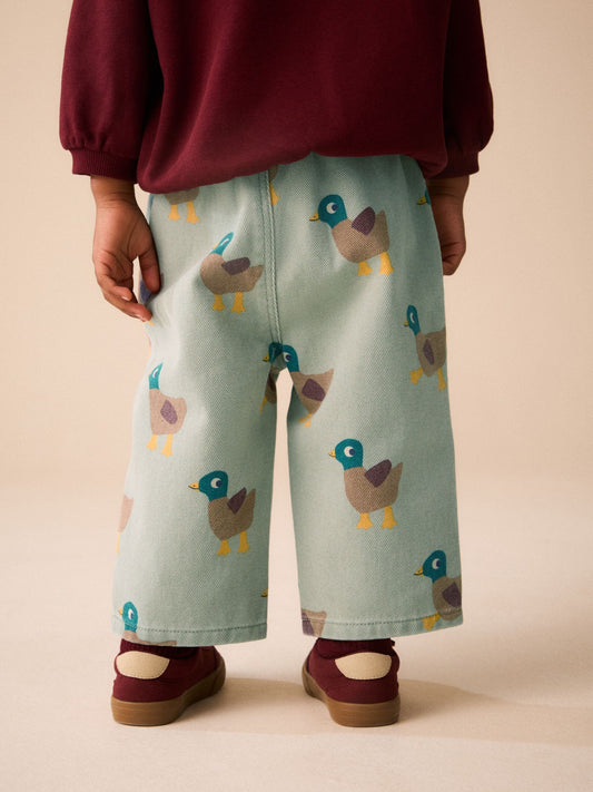 Green Duck Pull On Wide Trousers (3mths-7yrs) image 2