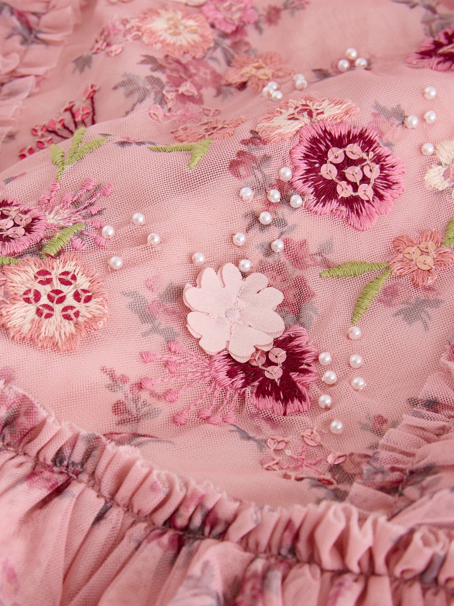 Dsiney Kidz - Laura Ashley Pink Embroided Mesh Tiered Floral Dress image 10