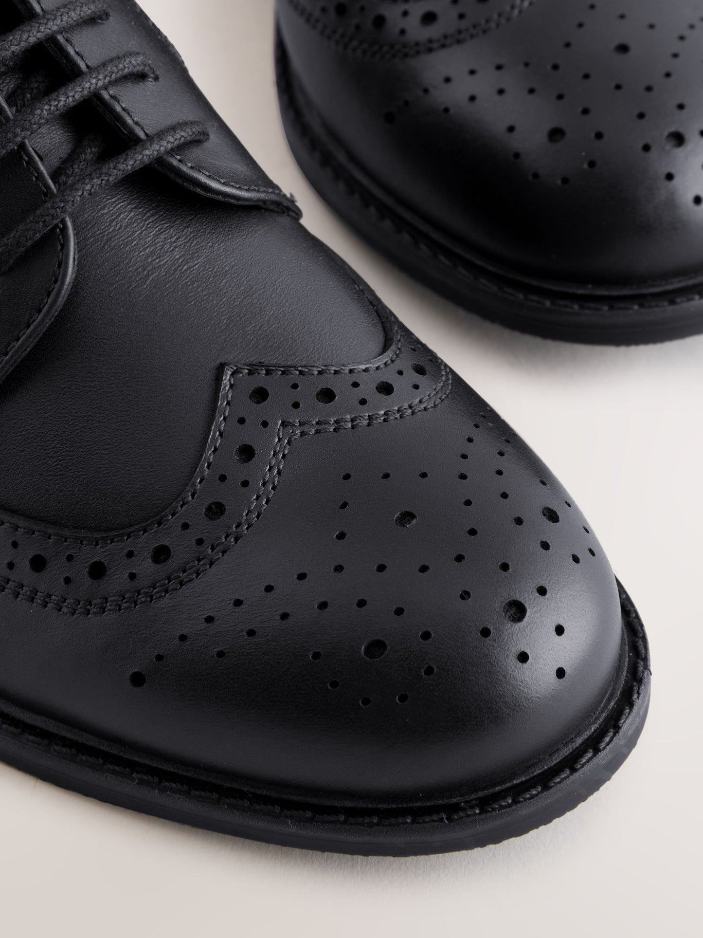 Black Leather Lace-up Brogue School Shoes image 6