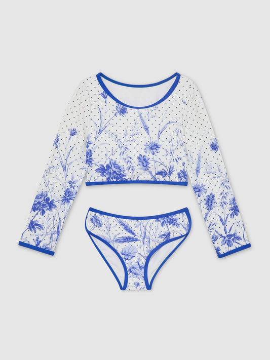 Reiss Blue Print Netty 9-13 yrs Floral-Print Long-Sleeve Bikini Set image 2