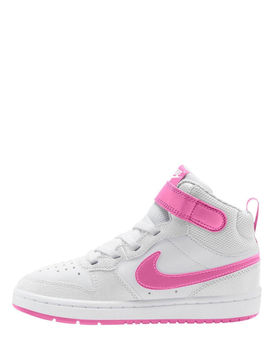 Nike White/Playful Pink Junior Court Borough Mid Trainers image 2