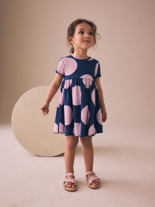 Dsiney Kidz - Navy Spot Short Sleeve Ribbed Dress (3mths-7yrs) image 2