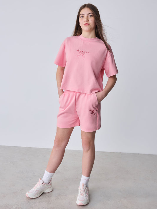 Dsiney Kidz - Baker by Ted Baker 2 Piece Acid Wash Bow Graphic T-Shirt & Short Set image 2