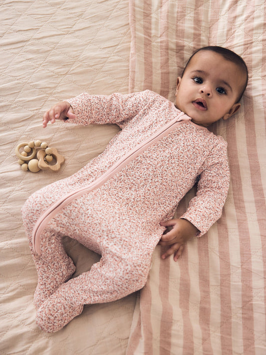 Brown Ditsy Floral 5 Pack Two Way Zip Baby Sleepsuit (0-2yrs) image 2