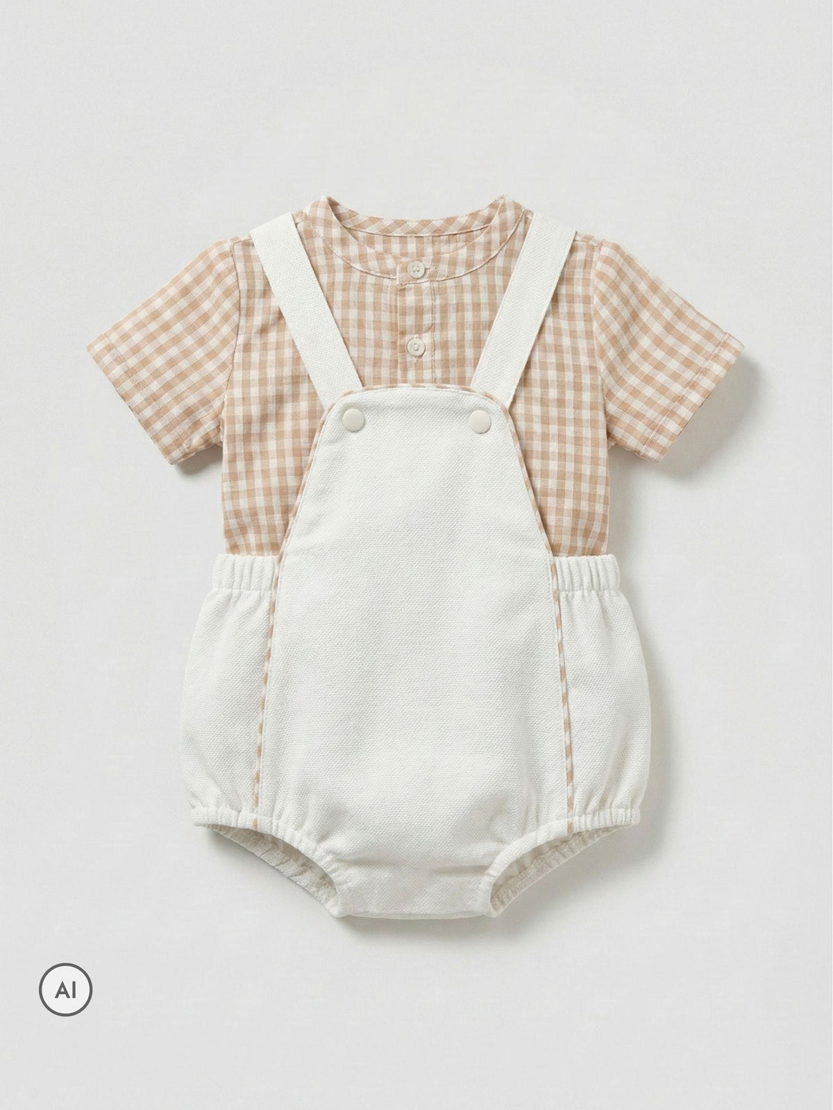 Angel & Rocket Natural Syril Gingham Smart Shirt & Textured Romper image 5
