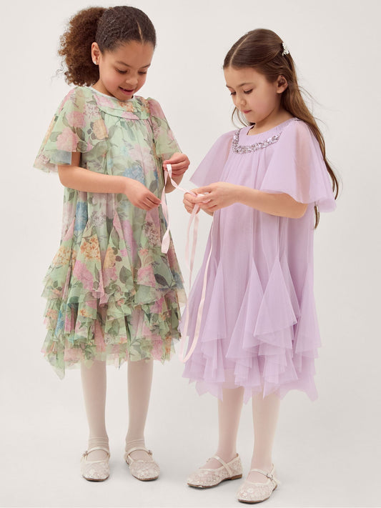 Dsiney Kidz - Monsoon Lilac Purple Nessa Sparkle Collar Waterfall Dress image 2