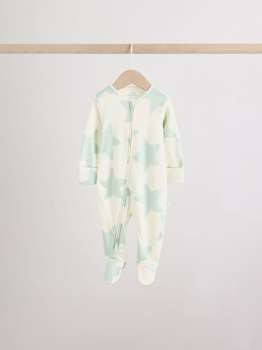 Green Star Two Way Zip Baby Sleepsuits 5 Pack (0mths-2yrs) image 2