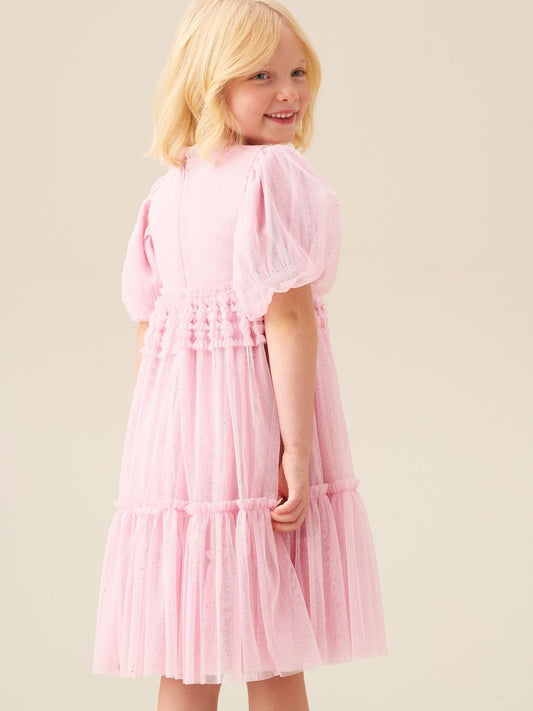Dsiney Kidz - Angel & Rocket Pink Madison Puff Sleeve Ruffle Waist Mesh Dress image 2