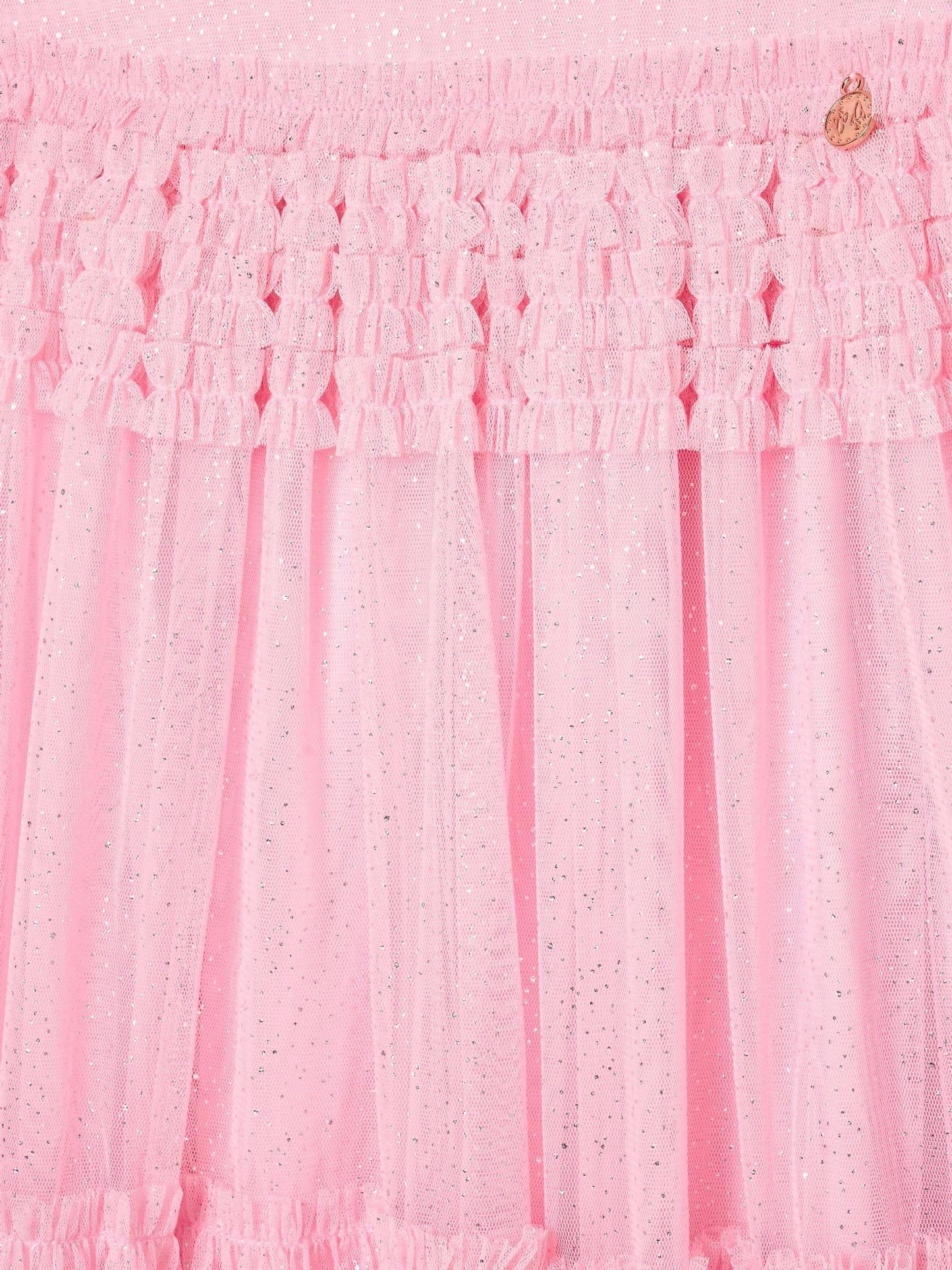 Angel & Rocket Pink Madison Puff Sleeve Ruffle Waist Mesh Dress image 7