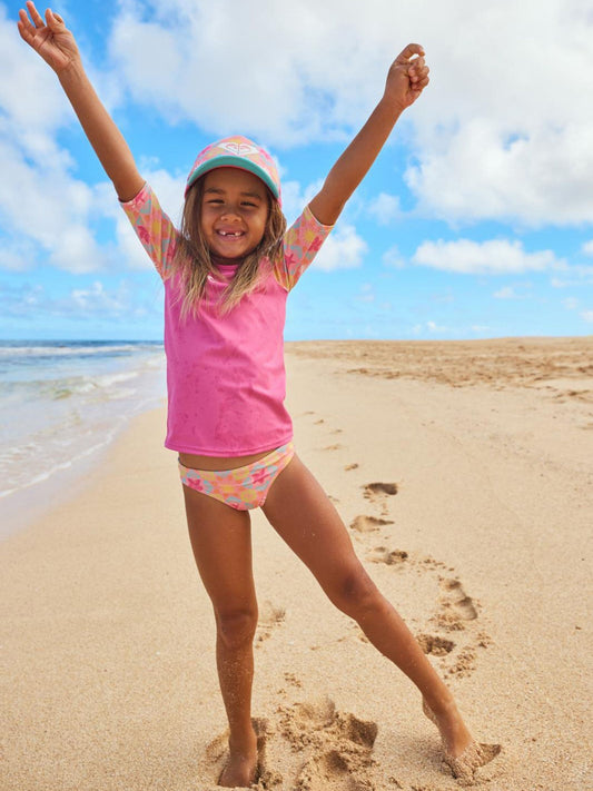 Dsiney Kidz - Roxy Pink Check Logo Short Sleeve Rash Vest Swim Set image 2