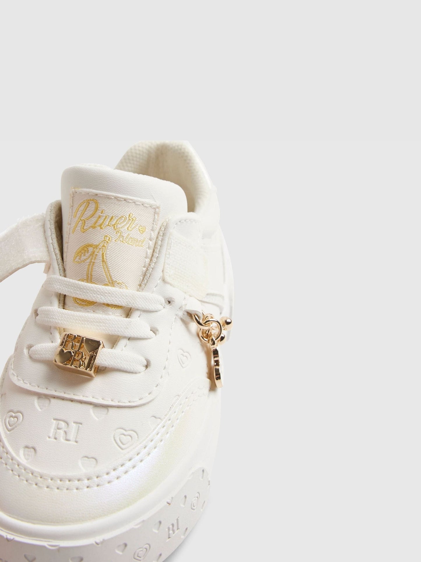 River Island White Iridescent Monogram Charm Trainers image 5