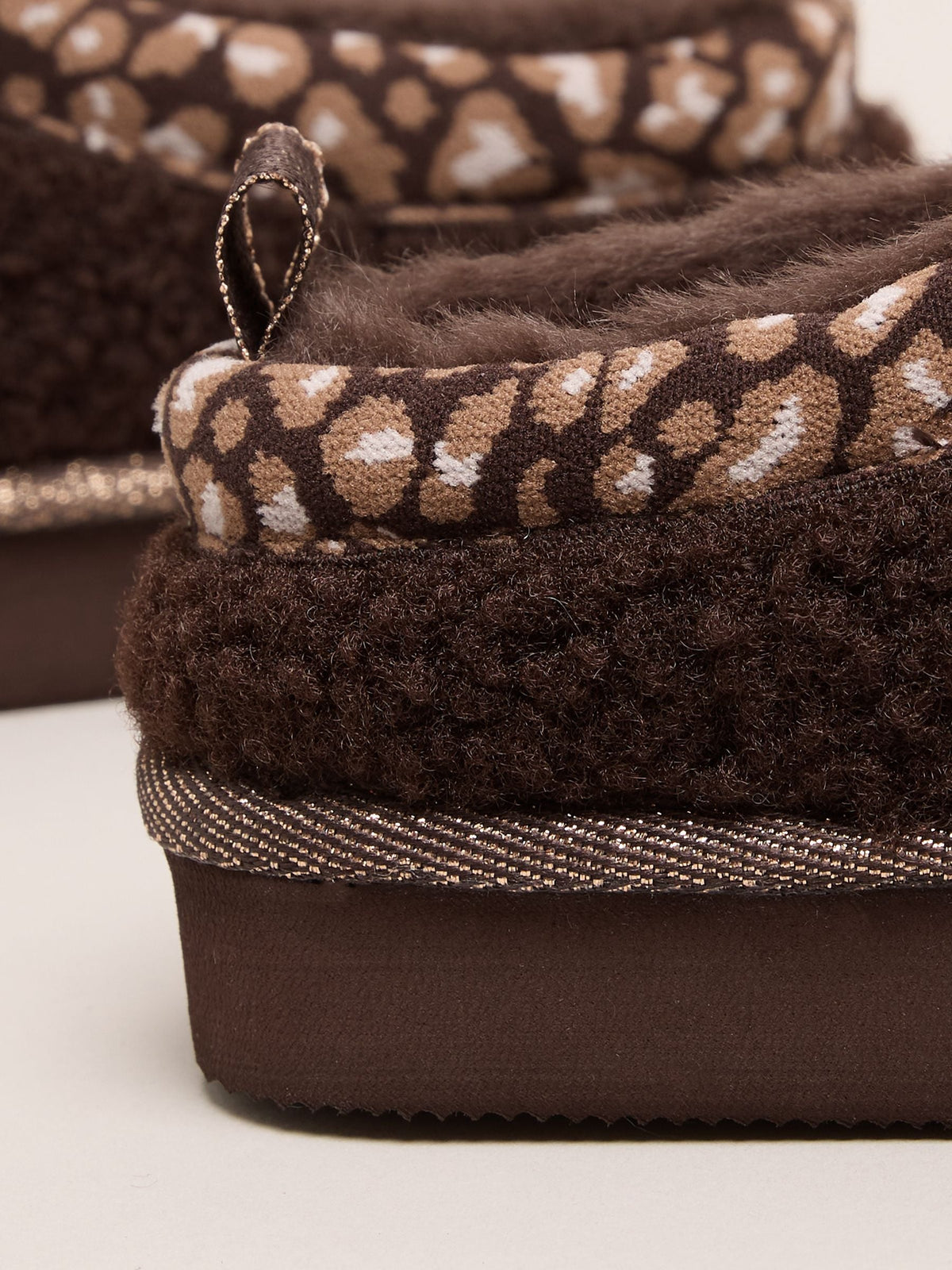 Lipsy Chocolate Brown Embroidered Tape Faux Fur Lined Borg Platform Slipper Mules - image 4