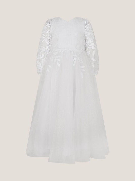 Dsiney Kidz - Monsoon White Communion Sienna Floral Embroidered Long Sleeve Dress image 2
