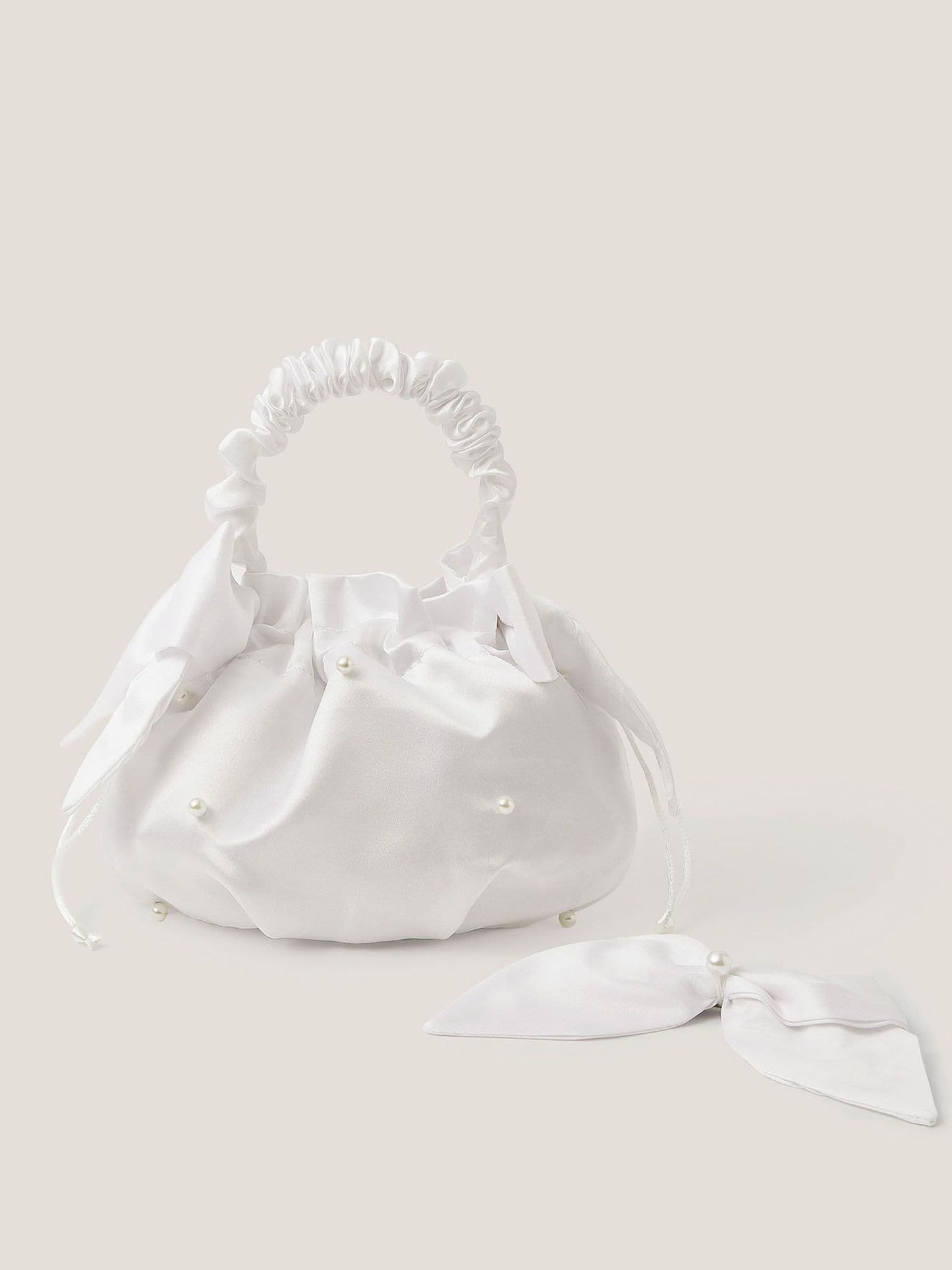 Monsoon White Pearl Bow Bag & Hair Clip Set image 1