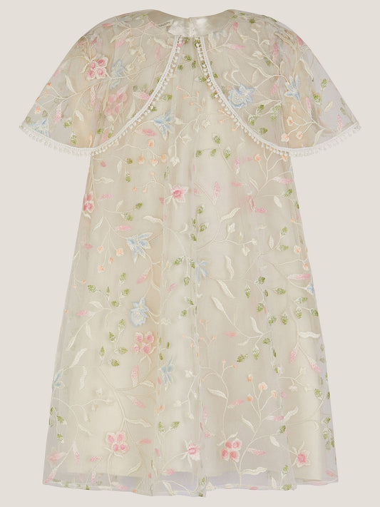 Monsoon Cream Embroidered Floral Cape Sleeve Dress image 2