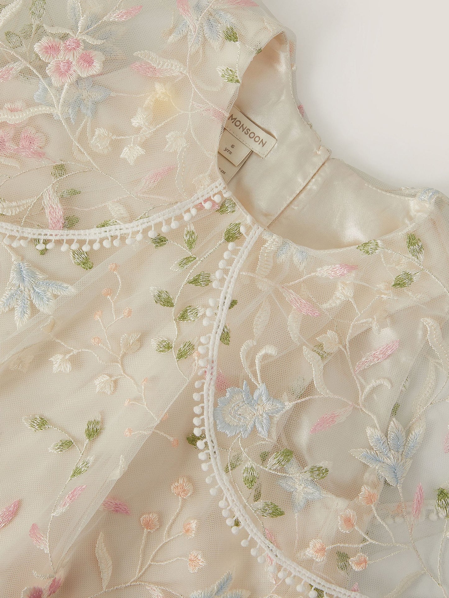 Monsoon Cream Embroidered Floral Cape Sleeve Dress image 4