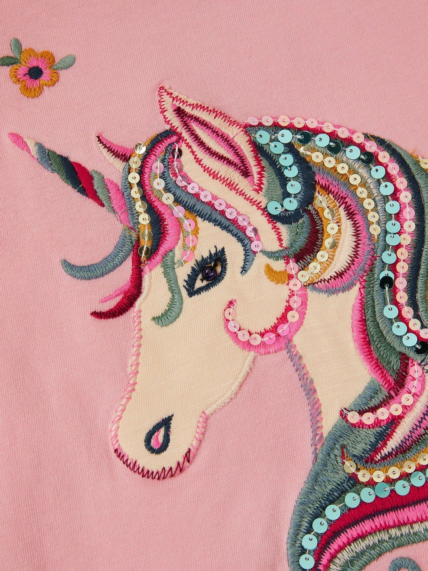 Monsoon Pink Embroidered Sequin Unicorn T-Shirt image 4