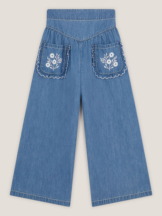 Monsoon Blue Embroidered Pocket Chambray Trousers image 2
